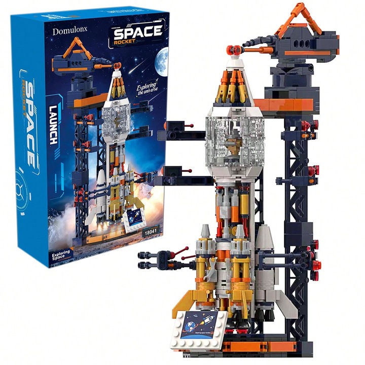 Set constructie racheta spatiala, Domulonx®, 600 piese, multicolor, 15.5x7x26cm