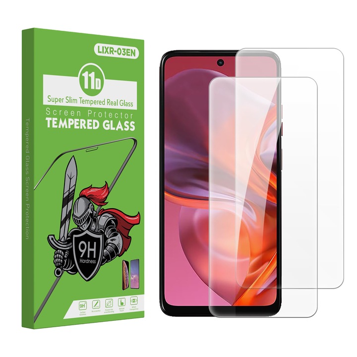 Set 2 Folie Protectie pentru Motorola Moto E15, Sticla Temperata 9H+, Claritate Super HD, Tratament Oleofob si Anti-Amprente, LIXR-03EN®
