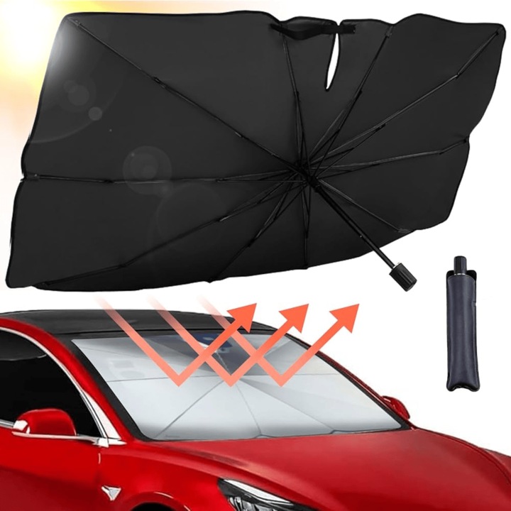 Parasolar Auto ARRRD, Pliabil, Protectie UV, Interior Negru, 130x70cm