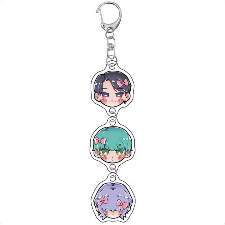 K-pop és anime gyűjthető akril kulcstartók, 3 darabos készlet, 6 cm, egyedi design