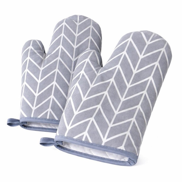 Manusi de bucatarie termorezistente, 2 bucati, material bumbac captusit anti-arsura, rezistente la temperaturi inalte, pentru cuptor si microunde, ideale pentru gatit si coacere acasa