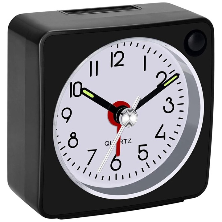 Декоративен часовник, будилник за пътуване, аналогов, функция за отлагане, черен цвят, малки размери