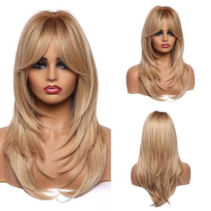 Peruca completa, lc259-3, medie lungime, dreapta, aurie, set