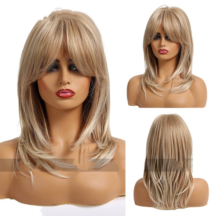 Peruca completa, lc242-9, breton opt caracter, aurie, 100% naturala, fara incalceli