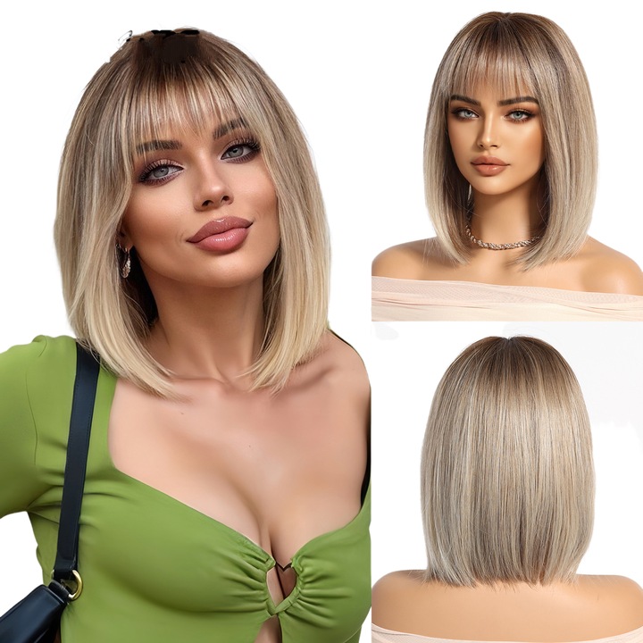 Peruca completa, LC1252-1, scurta dreapta, aurie, set