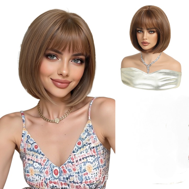 Peruca completa, SWLC8342-1BR10, scurta, dreapta, bruneta, dantela transparenta