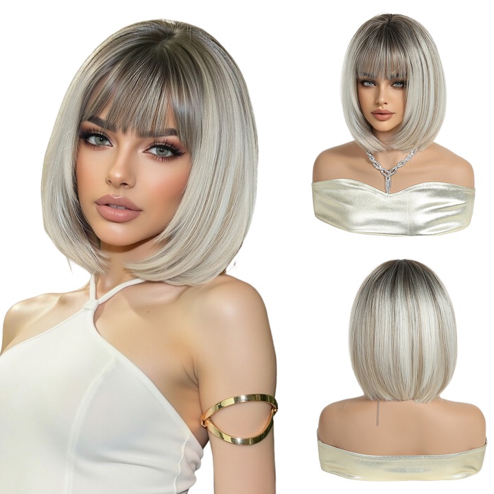 Peruca completa, SWLC8341-1BL12, alb, scurt drept, 1 set