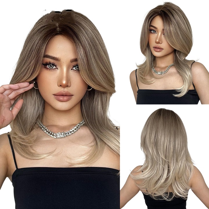 Peruca completa, LC1002-1, breton frantuzesc, bucle usoare, culoare bruna