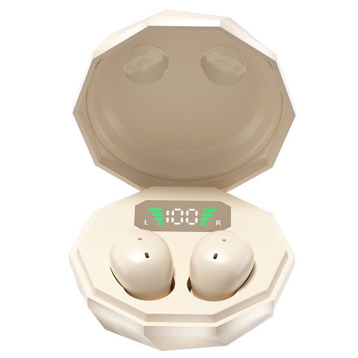 Vezeték nélküli Bluetooth fülhallgató, fülbe dugható, Bluetooth 6.0, izzadás- és vízálló, nude színű