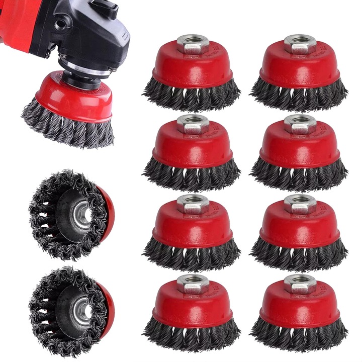 Set 8 Perii Cupa YOUKUKE, 75mm, Sarma de Otel, Rosu