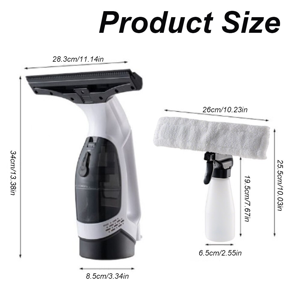 Aspirator de Geamuri, IDAMAKON, Pulverizator Incorporat și Racleta, Rezervor 150 ml, Negru, 21,5x11,5x32,5cm