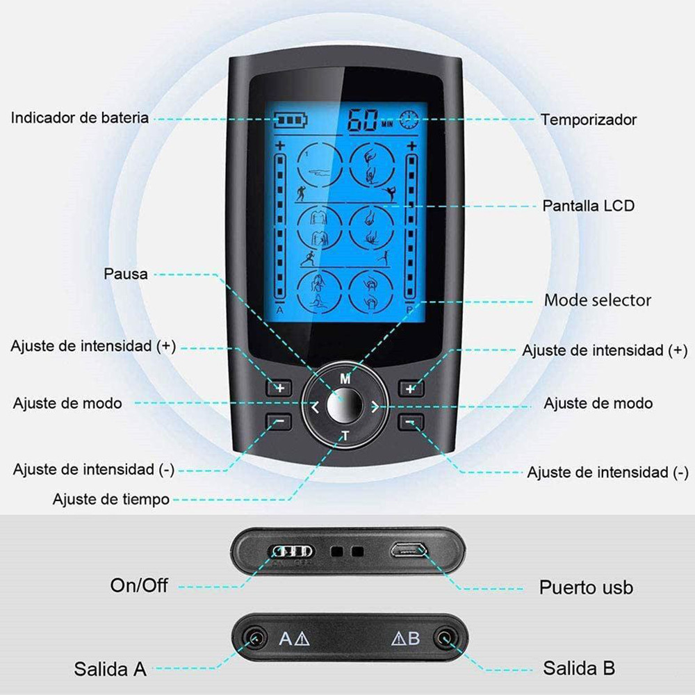 Масажен апарат с импулсна терапия с 36 режима, мускулен стимулатор за облекчаване на болката, независима функция за масаж, черен
