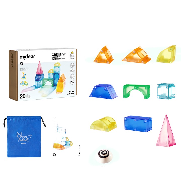 Mágneses építőkocka készlet, 20 darabos, 3D design, többszínű, 3-8 éves gyermekeknek