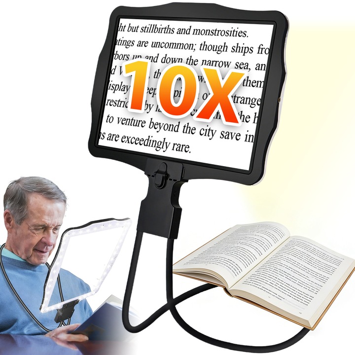 Lupa cu Lumina BYONDSELF, Purtabila la Gat, 10x, 27x20cm, 3 Moduri de Luminare, 48 LED, Cablu Type-C
