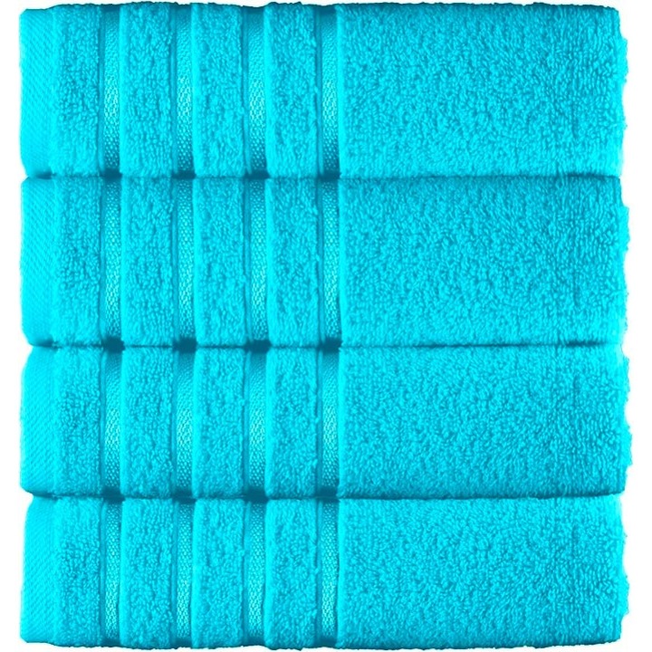 Set 4 Prosoape PREMIUM NufJoy®, 100% BUMBAC, 600 GSM, 4 Prosoape de Fata si Maini 50×90 cm, Fir Dublu, Densitate Superioara, Compact, Elegant si Extrem de Absorbant, Albastru