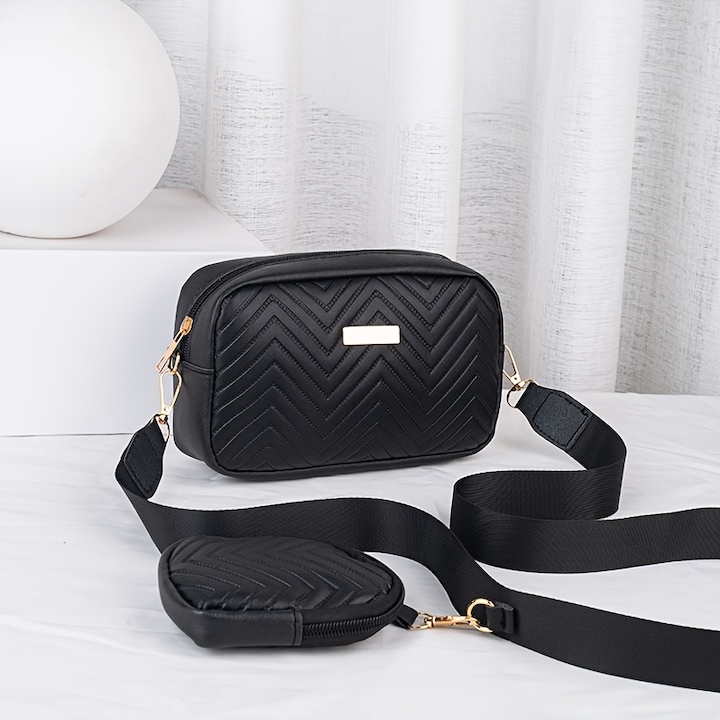 Set 2 Genti Dama Crossbody LUXWTB, Negru, Capacitate Mare