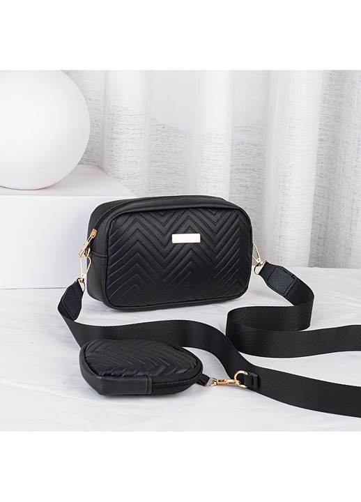 Комплект от 2 дамски чанти Crossbody LUXWTB, Черни, Голям капацитет