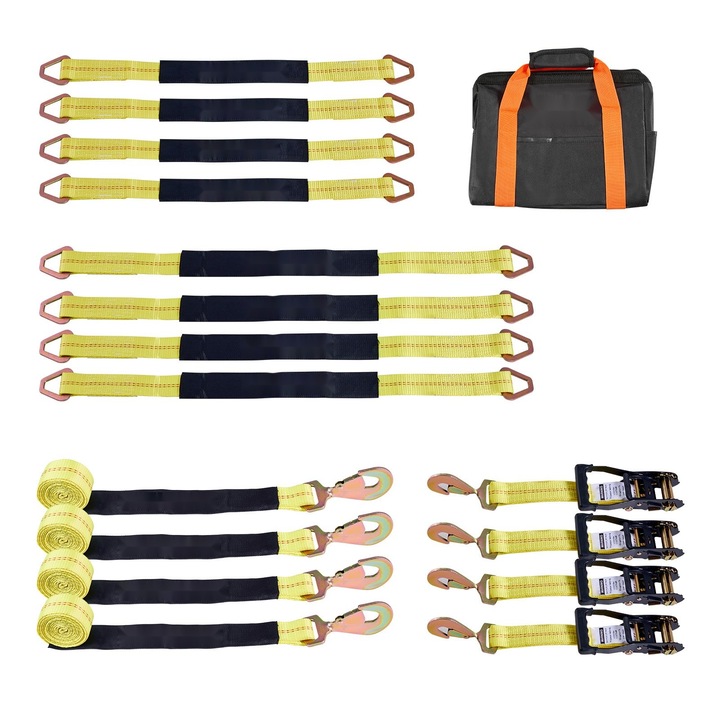 Kit chingi de ancorare roti auto, curele cu clichet tip axa pentru remorca, Rezistenta la rupere 4540 kg, Sarcina de lucru 1512 kg, Pentru ATV, UTV si camionete grele