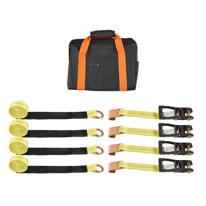Kit ancorare remorca, Chingi/curele ancorare roata tip anvelopa cu carlig plat, Pene roata, Rezistenta la rupere 4540 kg, Sarcina de lucru 1512 kg, Pentru moto ATV SUV remorci
