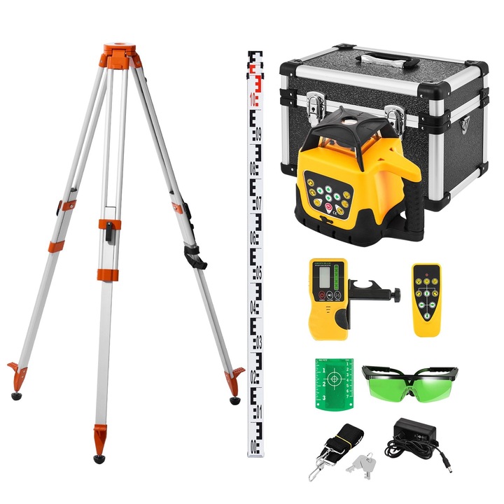 Nivela laser rotativa, Fascicul verde, Raza 500 m, Rotire 360, Multicolor