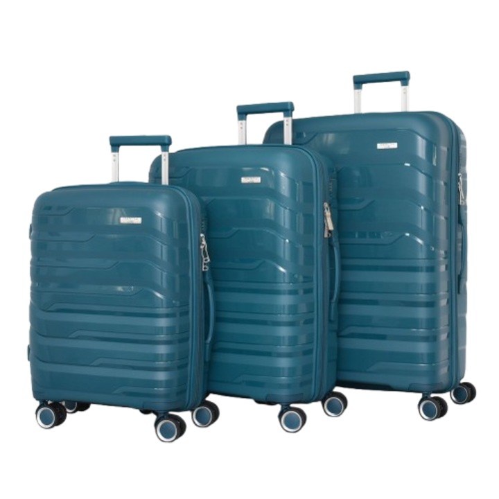 Set valize PERFECT++LINE PP 1818, Extensibil, 76/50/32 cm, Albastru-verde, 3 bucăți