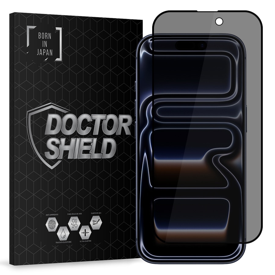 Folie Sticla Dr.Shield, Compatibil cu Apple iPhone 17 Pro Max, Protectie Profesionala 3D, Full Cover, Model Privacy