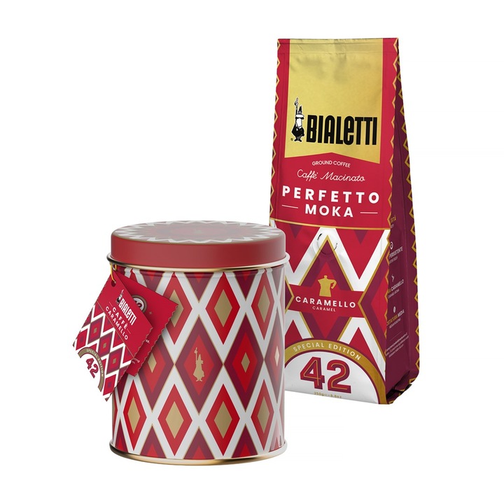 Cafea macinata, Bialetti, Moka Perfetto Caramello, 250 g, set cu cutie