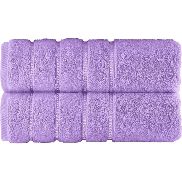 Set 2 Prosoape PREMIUM NufJoy®, 100% BUMBAC, 600 GSM, 2 Prosoape de Fata si Maini 50×90 cm, Fir Dublu, Densitate Superioara, Compact, Elegant si Extrem de Absorbant, Mov