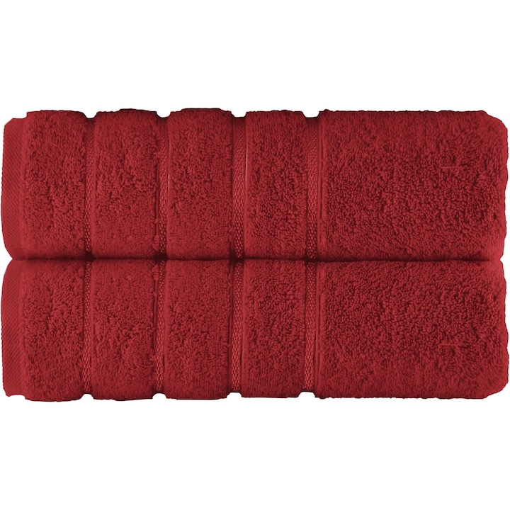 Set 2 Prosoape PREMIUM NufJoy®, 100% BUMBAC, 600 GSM, 2 Prosoape de Baie 70x140 cm, Fir Dublu, Densitate Superioara, Compact, Elegant si Extrem de Absorbant, Rosu