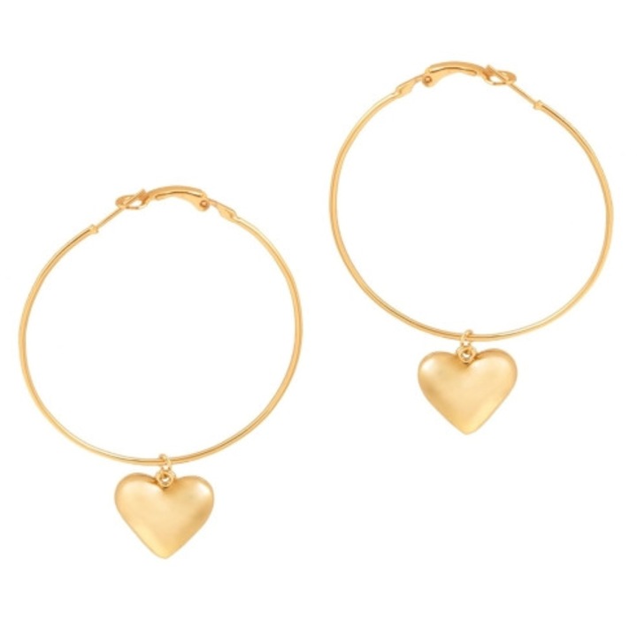 Cercei dama Colibra, cercuri cu inima, auriu, 5cm