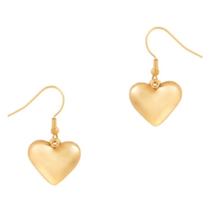 Cercei dama Colibra, model inimioare, auriu, 2cm x 1,5cm