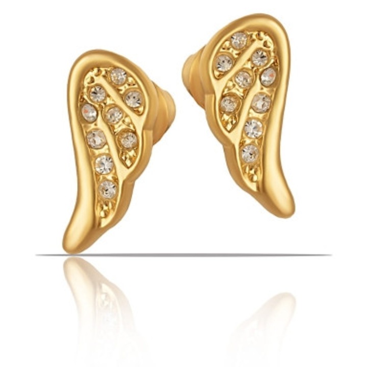 Cercei Colibra cu cristale Preciosa, motiv aripi, aurii