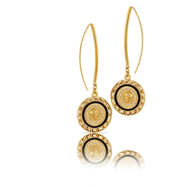 Cercei Colibra, colectia Olimpia, moneda greceasca, cristale Preciosa, 8cm lungime, 2,5cm diametru