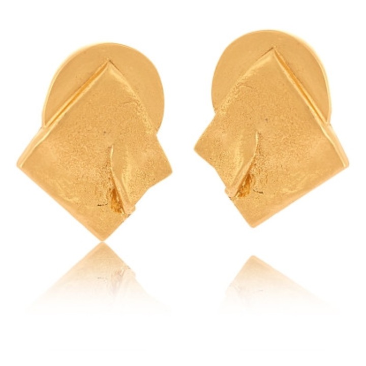 Cercei placati cu aur Colibra, forma rotunda si patrata, textura artistica, 3,3x2,5cm