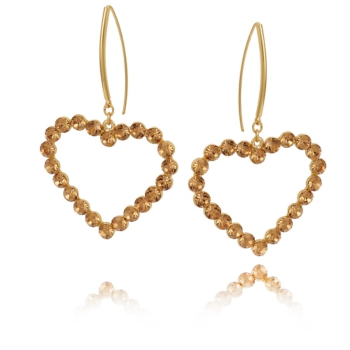 Cercei Colibra, inima cu cristale Preciosa, 7,5cm lungime, 5x4cm