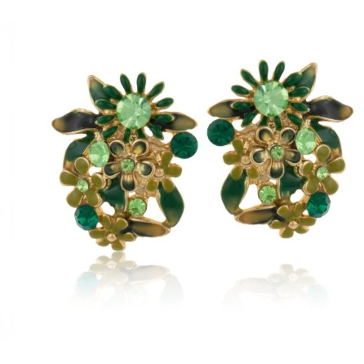 Cercei Colibra, model Blossom, verde, 2,7x2,5cm, set cu cristale Preciosa