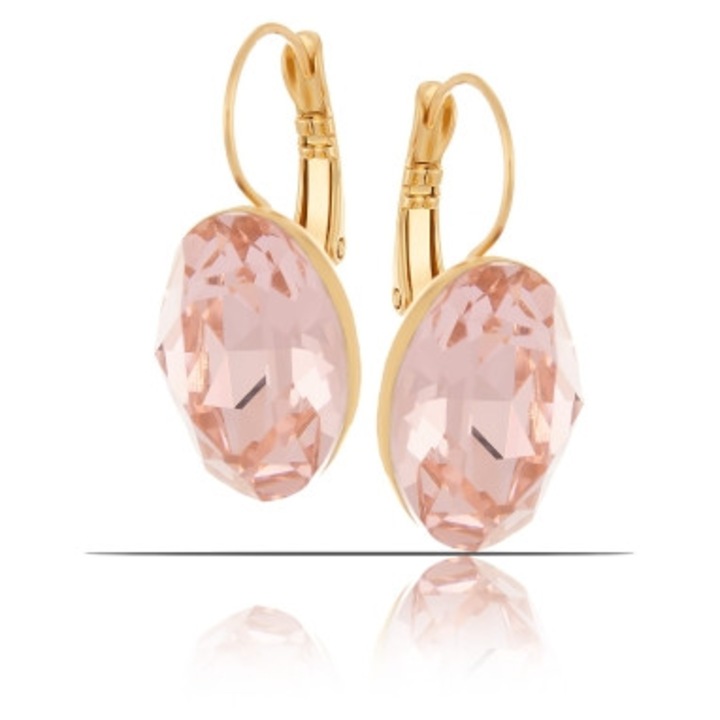 Cercei Colibra cu cristal oval roz, 3x1,3cm