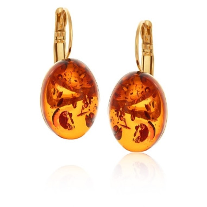 Cercei eleganti Colibra cu chihlimbar, 2,8cm, 1,8x1,5cm, aurii