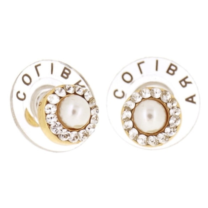 Cercei Colibra cu perla si cristale, 0,7cm, placati cu aur