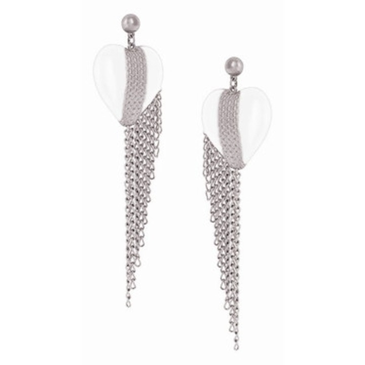 Cercei mari in forma de inima cu lanturi, Colibra, 4x3,5cm, 13cm lungime