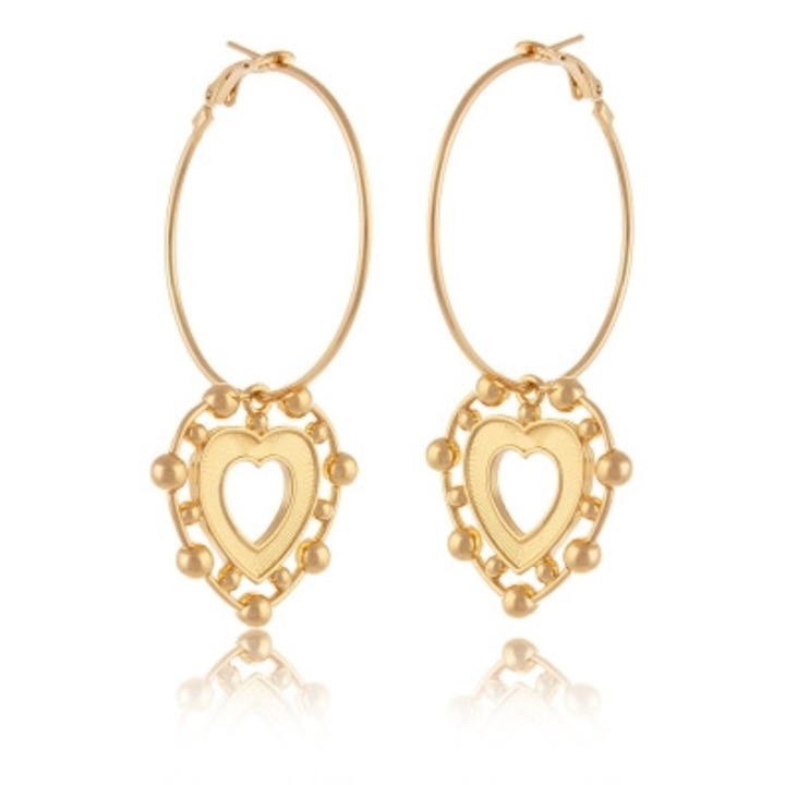 Cercei rotunzi Colibra cu inimioare, 5cm, set bijuterii dama