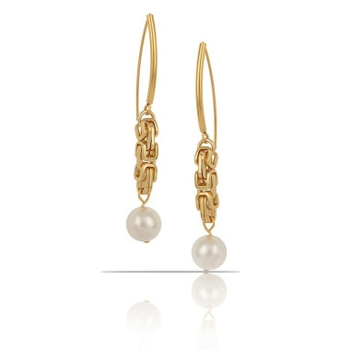 Cercei Colibra cu perla, 7cm lungime, 12mm diametru, auriu