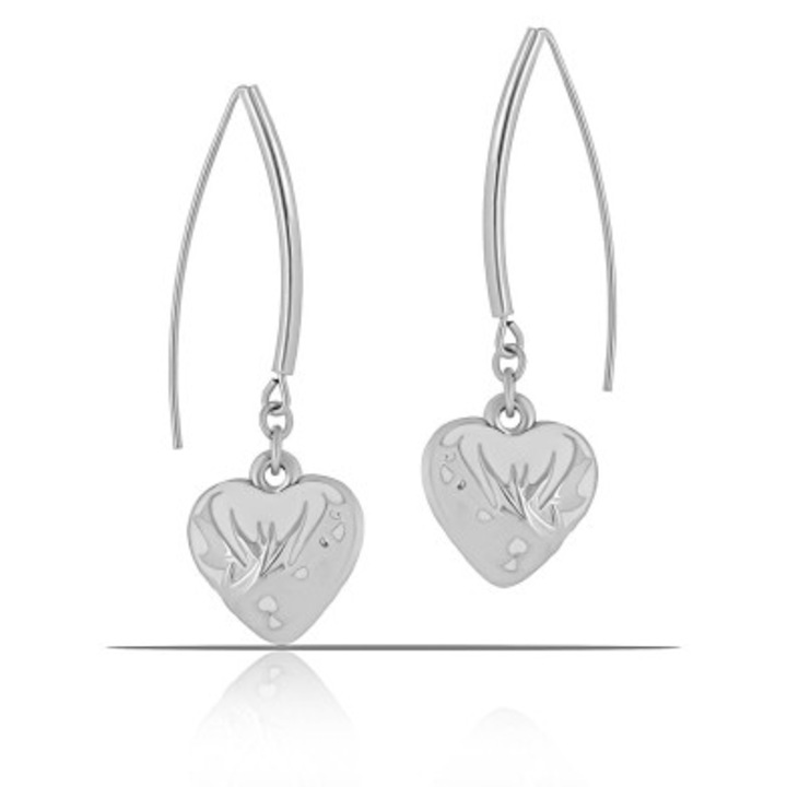 Cercei dama, Colibra, in forma de inima, email alb, 6cm