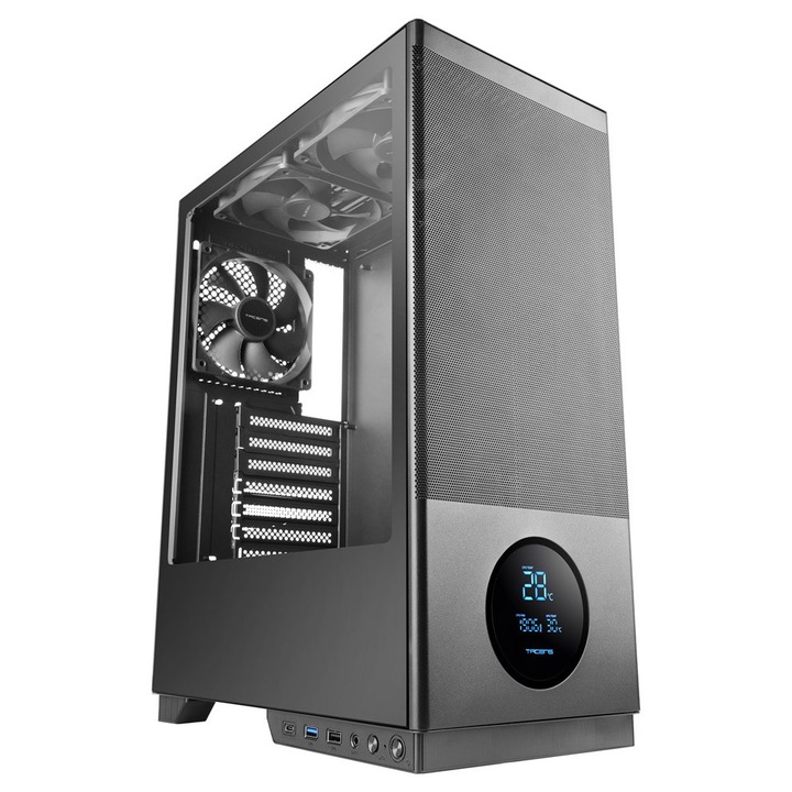 Carcasa TACENS 2SAGITTA20, 3 ventilatoare 120mm, LCD, negru