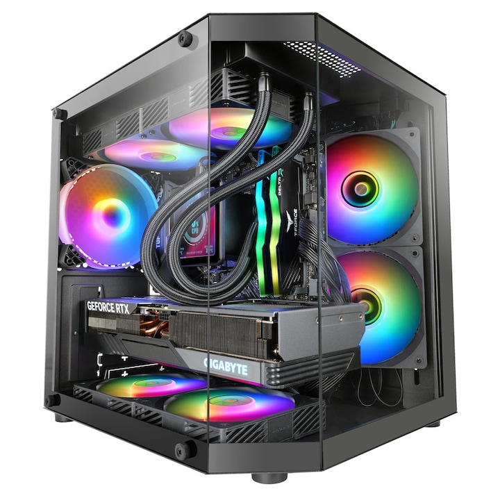 Carcasa Chieftec Visio Air GM-30B-M-OP, 3 ventilatoare PWM 140mm, sticla securizata, neagra, 390x295x430mm