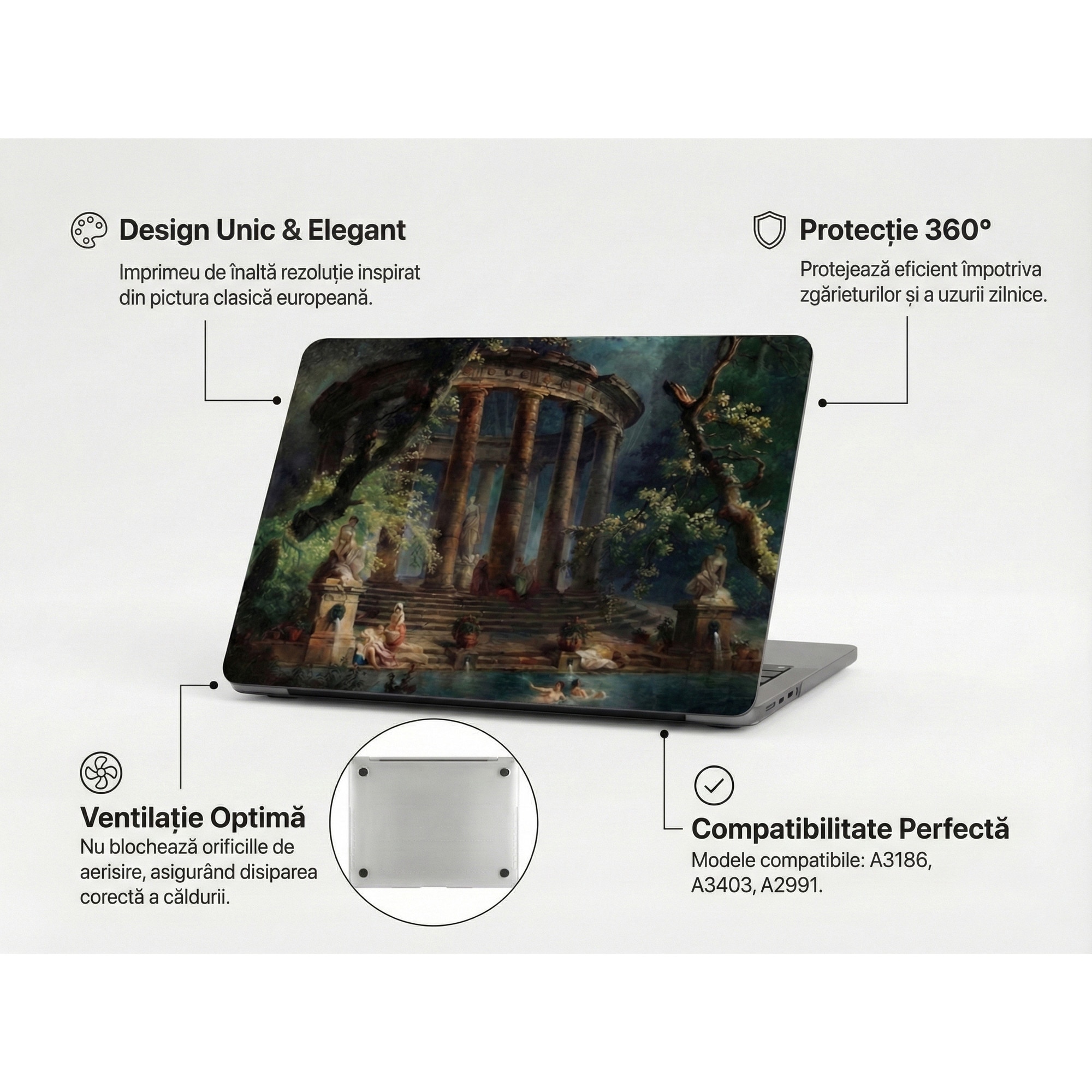 Carcasa MacBook Pro 16 inch, Artinplace, Compatibila cu Model A3186/A3403/A2991/A2780/A2485, Protectie 360, Rezistenta la Apa, Material Cristal, Design Pictura Clasica Europeana, Anti-zgarieturi, Estetica Eleganta, Montare Usoara