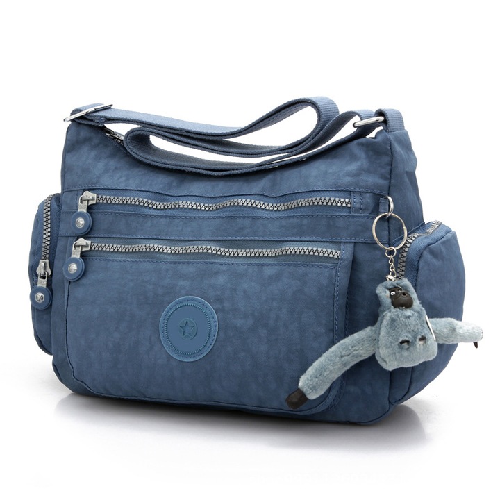 Дамска чанта през рамо с принт на маймуна, ежедневна, с цип, деним синя
