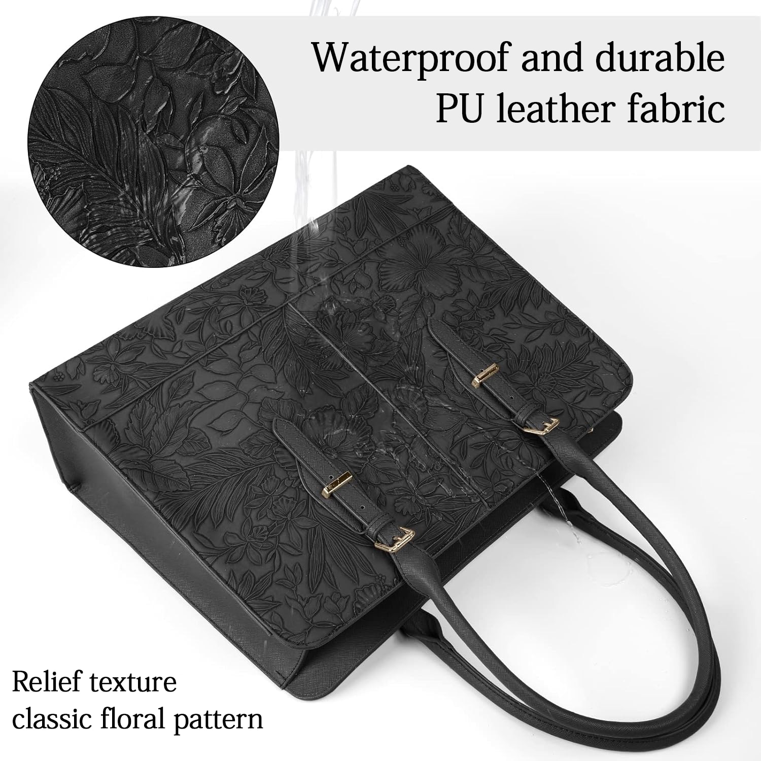 Geantă laptop BYONDSELF, din piele ecologică, rezistentă la apă, negru, 15.6"