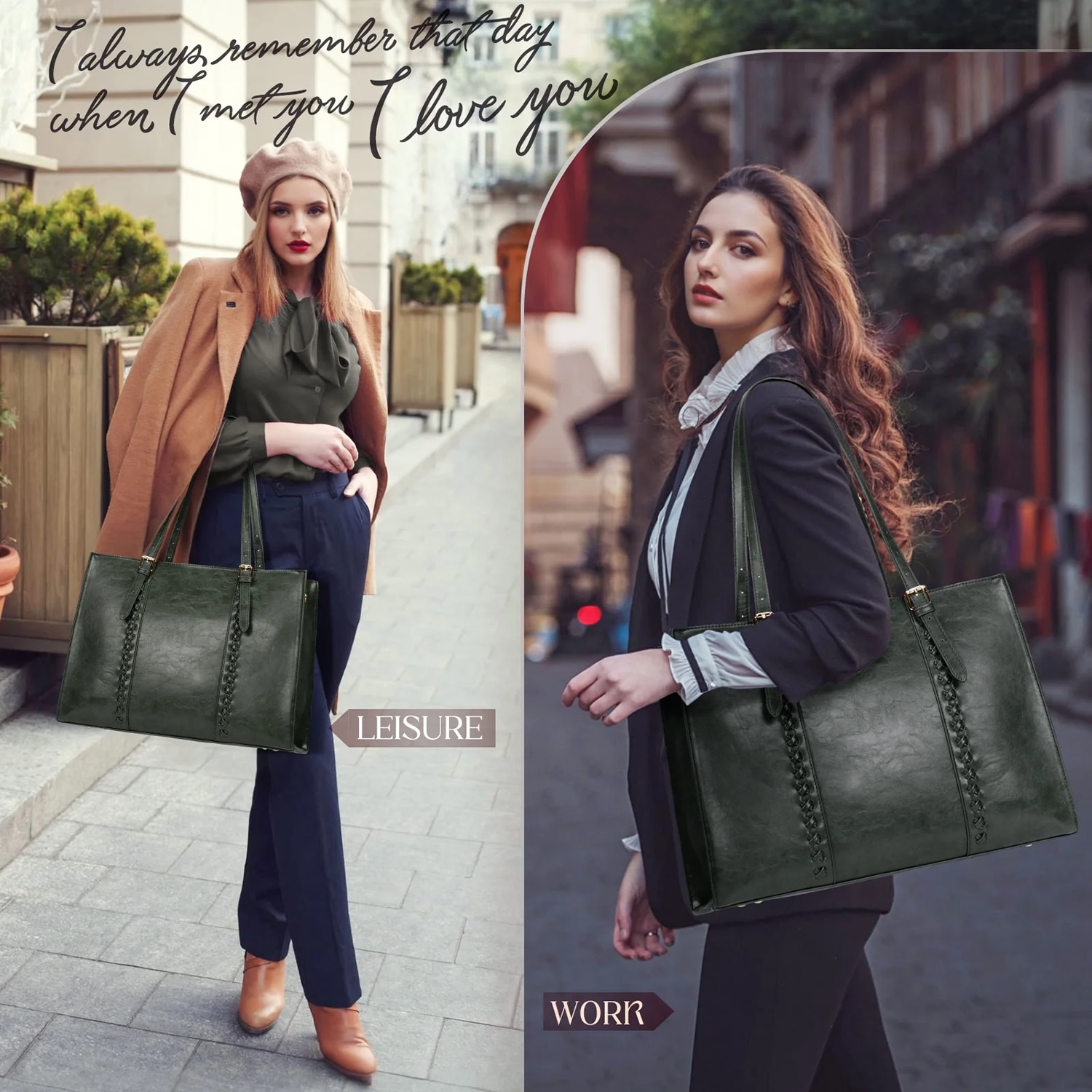 Geanta Laptop Femei, BYONDSELF®, 15.6 inch, Piele Ecologica, Rezistent la Apa, 42x20x15cm, Verde