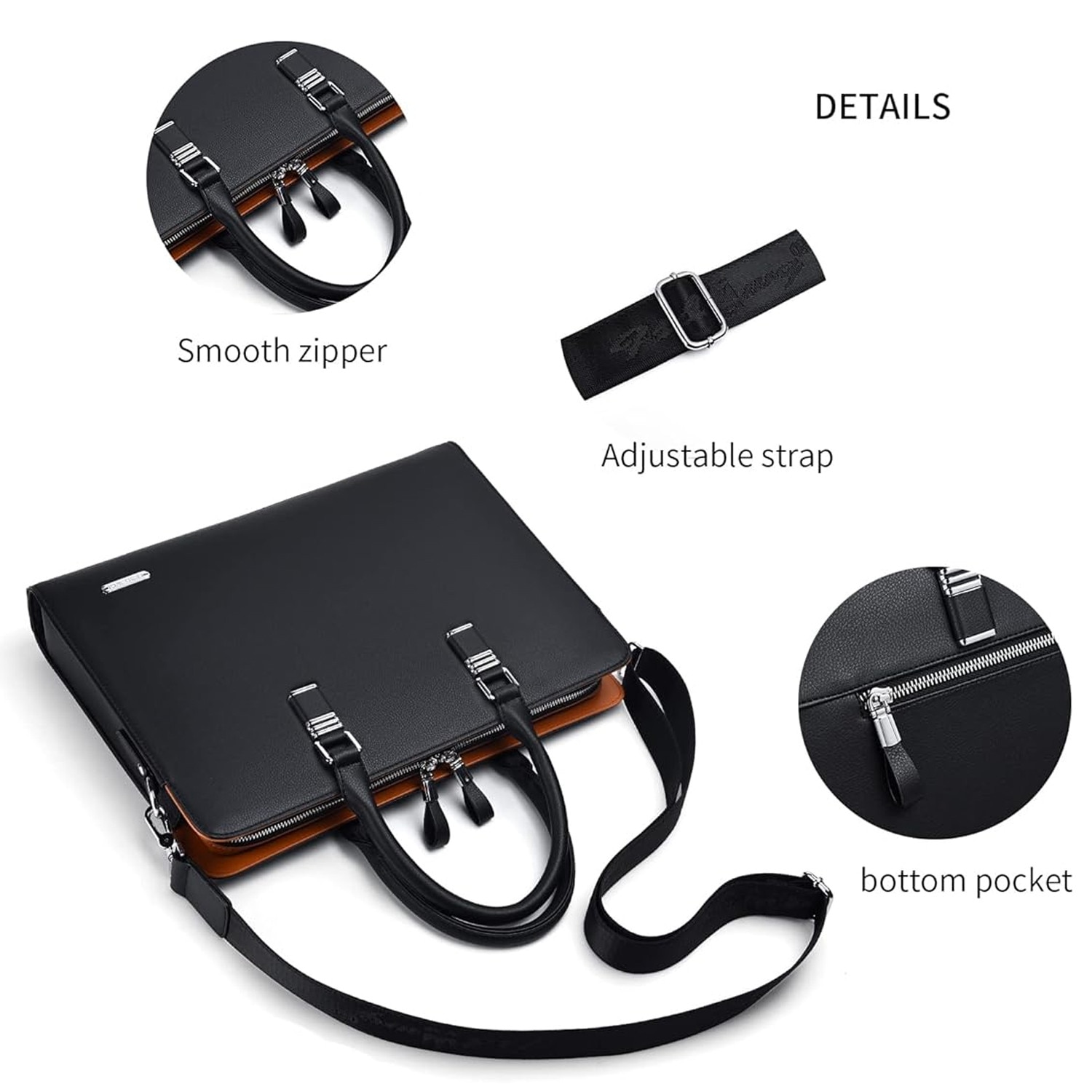 Geanta Laptop Din Piele Naturala, BYONDSELF, ompartiment Pentru Laptop 14-inch, Curea De Umar Ajustabila, Multiple Compartimente, 39.1x29x7.1cm, Ideala Pentru Birou Si Calatorii, Negru